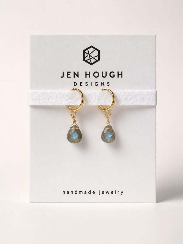 14K Gold Fill Labradorite Huggie Earrings