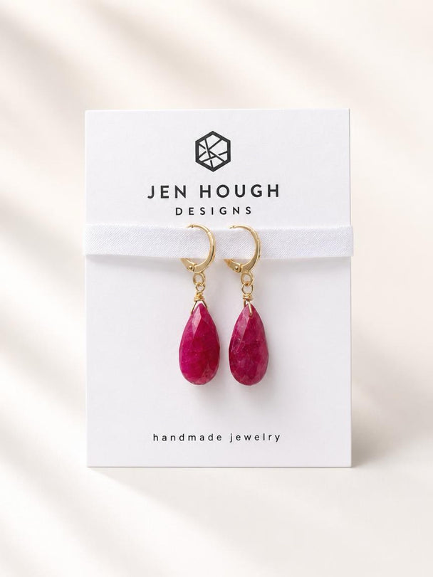 14K Gold Fill Ruby Huggie Earrings
