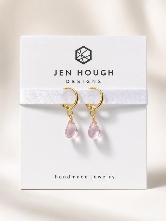 14K Gold Fill Pink Topaz Huggie Earrings