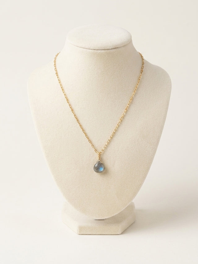 14k Yellow Gold Filled Necklace with Labradorite Drop
