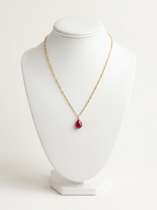 14k Yellow Gold Filled Necklace with Natural Ruby Drop