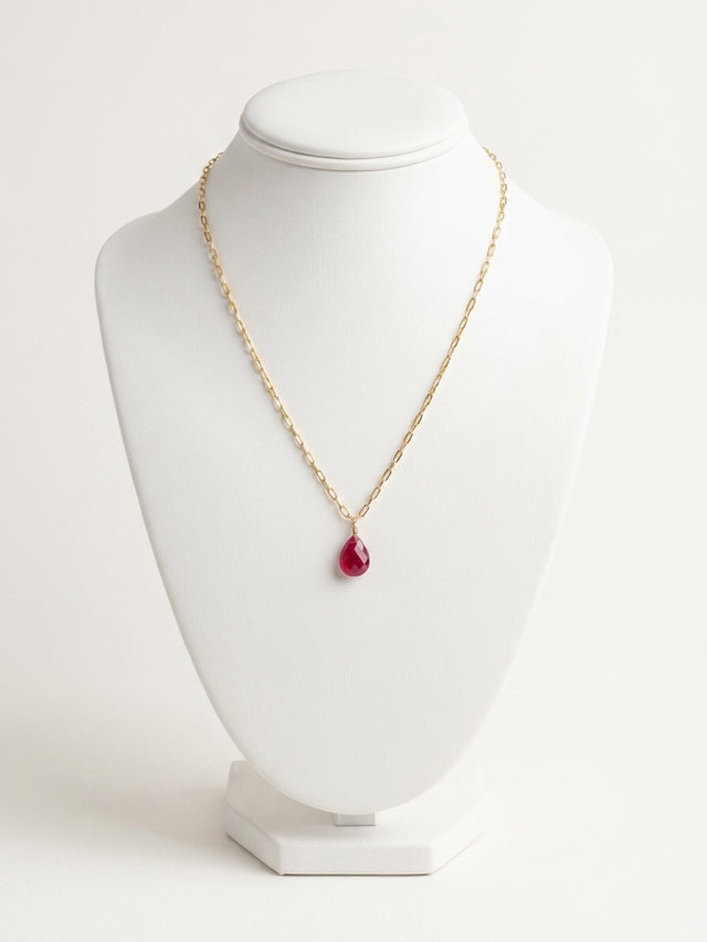 14k Yellow Gold Filled Necklace with Natural Ruby Drop