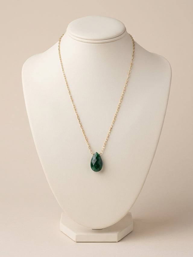 14k Yellow Gold Filled Necklace with Large Emerald Drop