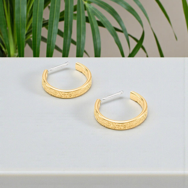 Textured Gold Hoop Post Earrings
