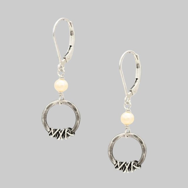 White Pearl Circle Earrings