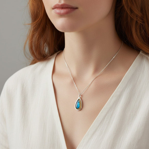 Labradorite Teardrop Mixed Metal Necklace