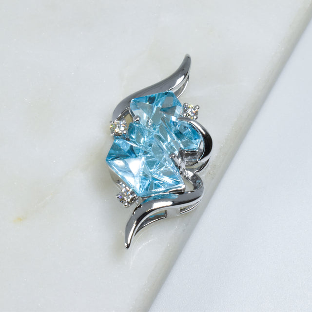 Polygon Swiss Topaz and Diamond Pendant