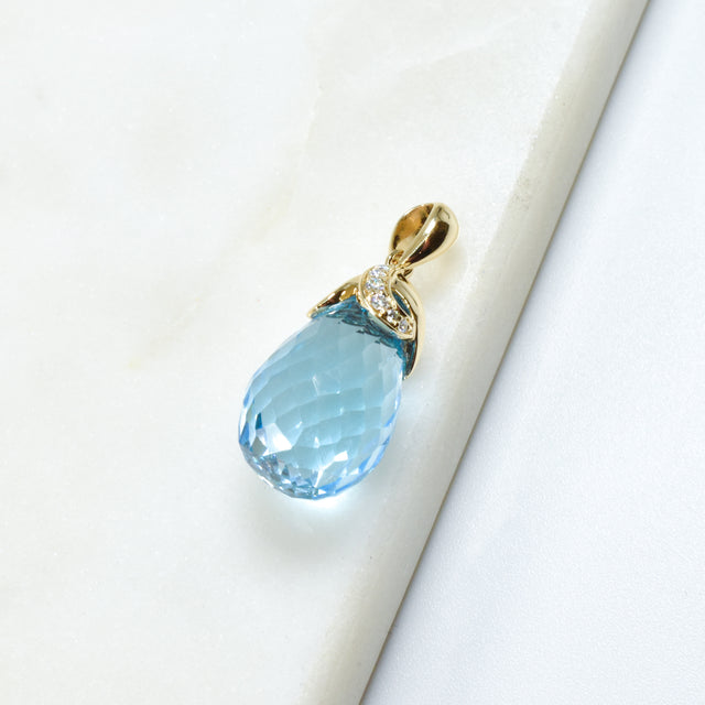 Sky Blue Topaz and Diamond Pendant