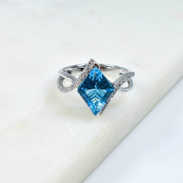Swiss Blue Topaz and Diamond Ring