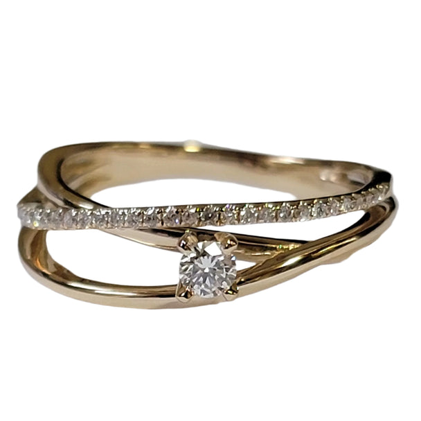 Diamond and Triple Split Gold and Diamond Crossover Ring