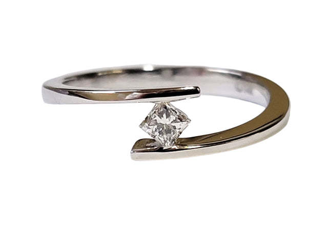 Asymmetrical Tension Set Princess-Cut Diamond Ring
