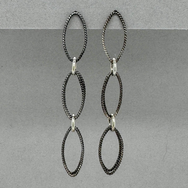 Twisted Silver Link with Patina Post Earrings