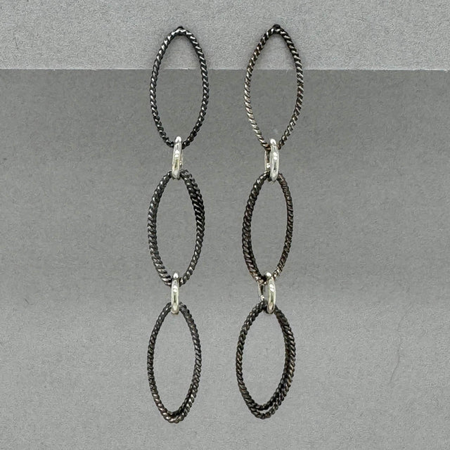 Twisted Silver Link with Patina Post Earrings