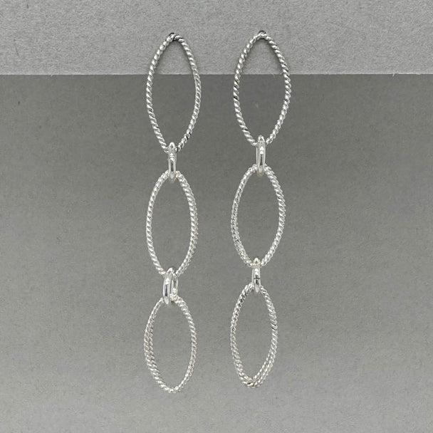 Twisted Polished Silver Link Post Earrings