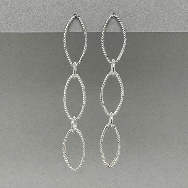 Twisted Polished Silver Link Post Earrings