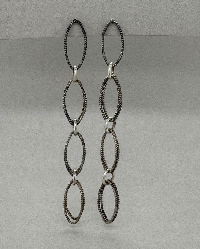 Twisted Silver Link with Patina Post Earrings