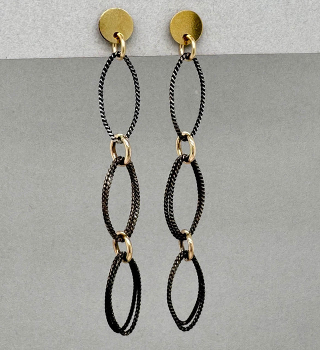 Twisted Silver with Patina and Gold Fill Post Earrings