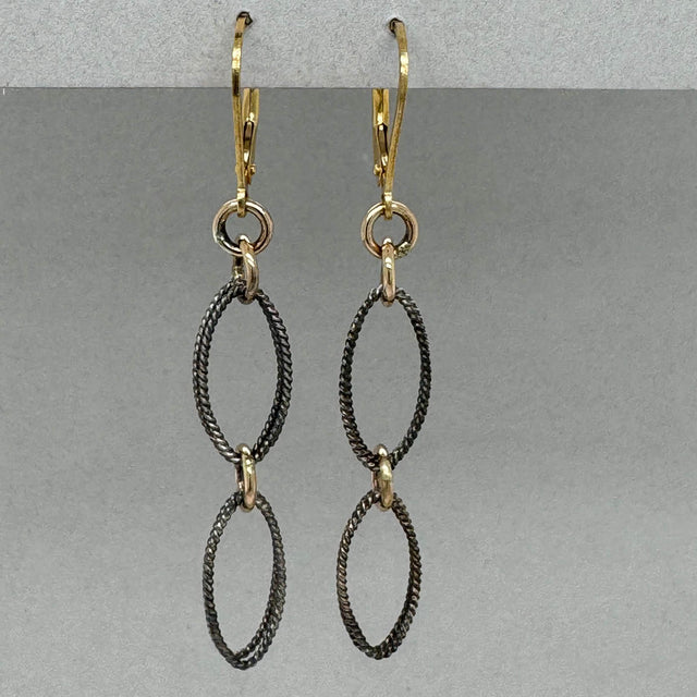 Twisted Silver with Patina and Gold Fill Earrings