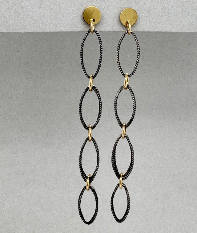 Twisted Silver with Patina and Gold Fill Post Earrings