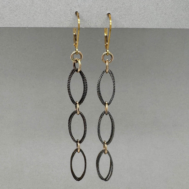 Twisted Silver with Patina and Gold Fill Earrings