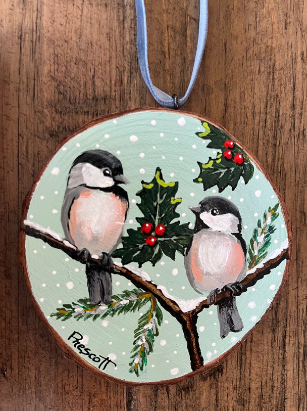 Chickadees Wood Ornament