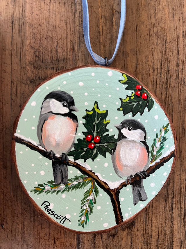 Chickadees Wood Ornament