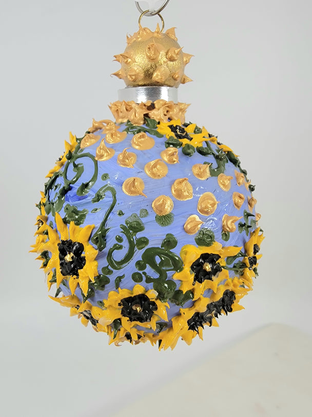 Sunflowers Swirl and Gold Dots Ornament