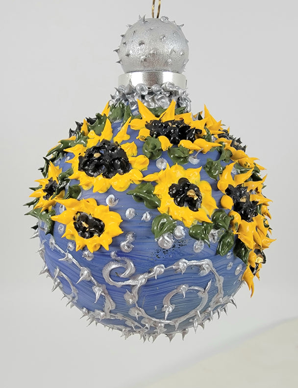 Sunflowers and Silver Swirls Ornament