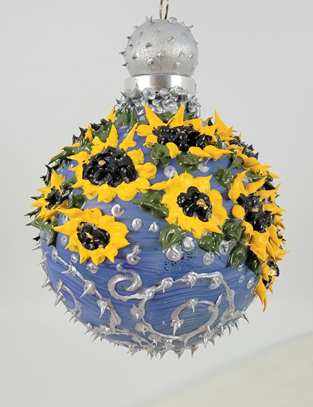 Sunflowers and Silver Swirls Ornament