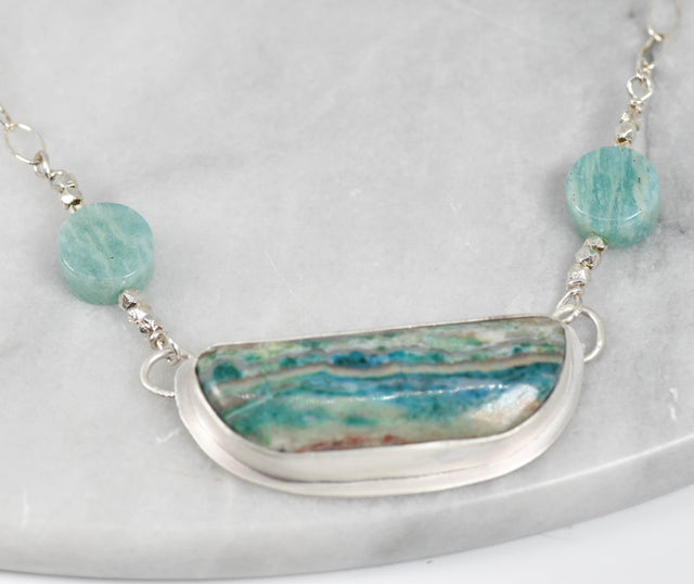 Agate and Amazonite Silver Necklace