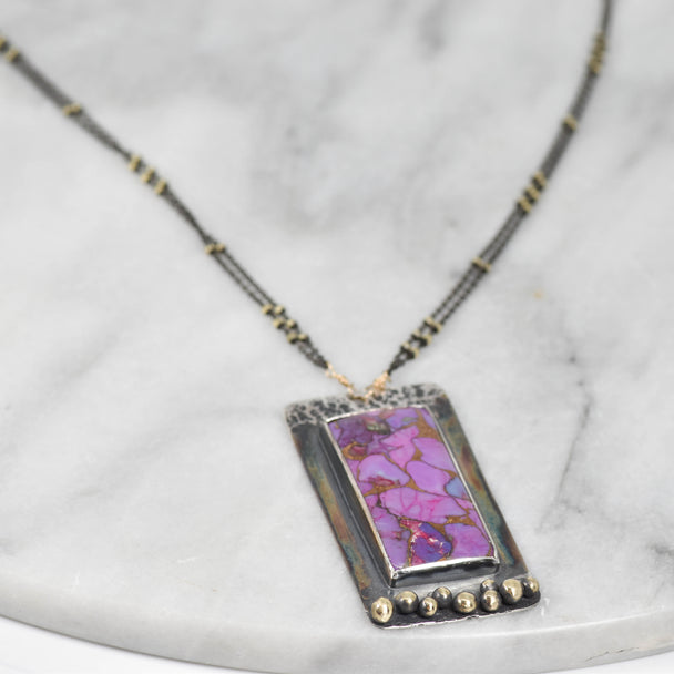 Purple Turquoise Composite with Gold Accents Necklace