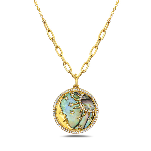 Sun and Moon Abalone and Diamond Necklace