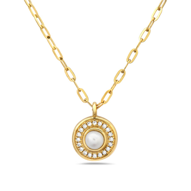 Freshwater Pearl and Diamond Pendant Necklace