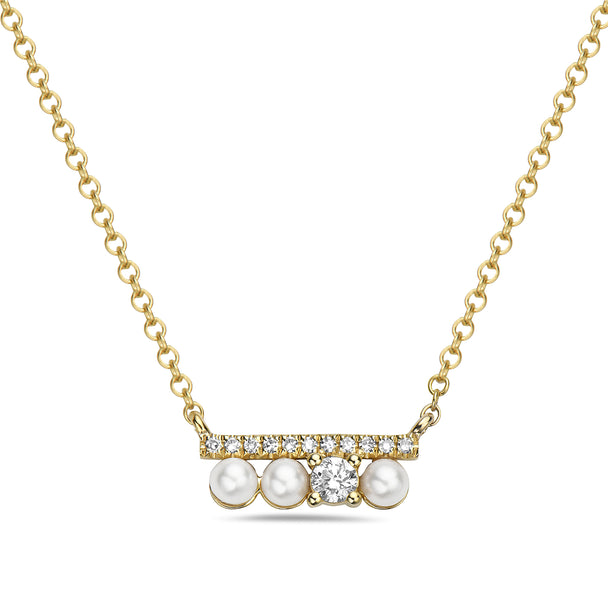 Freshwater Pearl and Diamond Bar Necklace