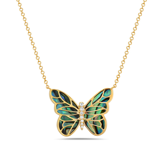 Abalone and Diamond Butterfly Necklace