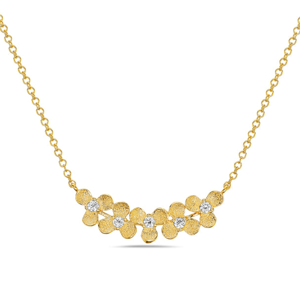 Textured Gold Diamond Floral Bar Necklace