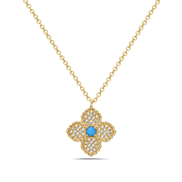 Turquoise and Diamond Clover Necklace