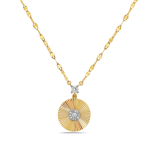 14K Gold High Polish Circle and Diamond Necklace