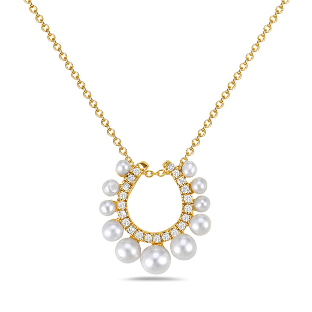 Pearl and Diamond Open Circle Necklace