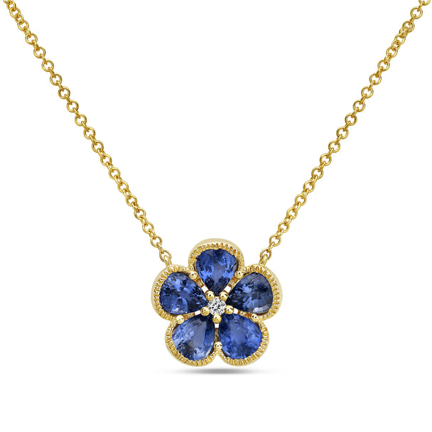 Sapphire and Diamond Flower Necklace