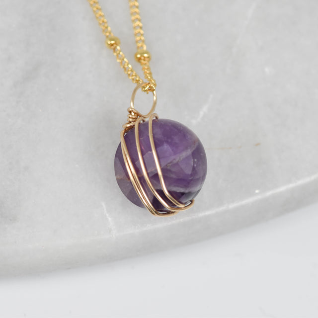 Gold Wrapped Amethyst Necklace