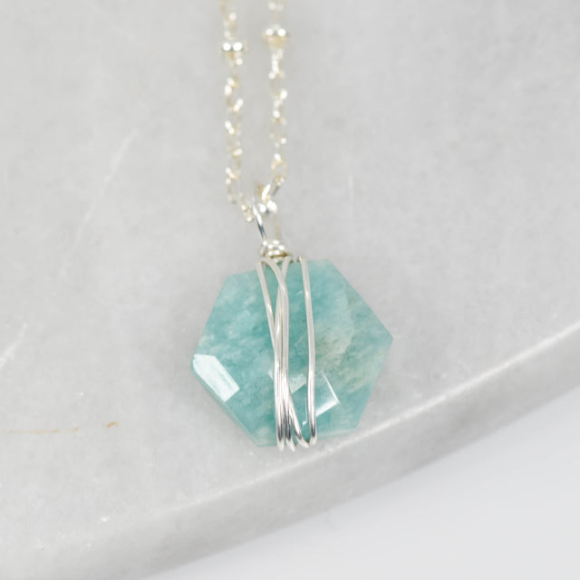 Wrapped Amazonite Octagon Necklace
