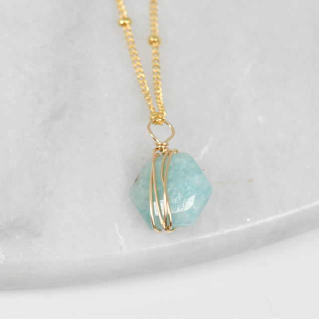 Gold Wrapped Amazonite Octagon Necklace