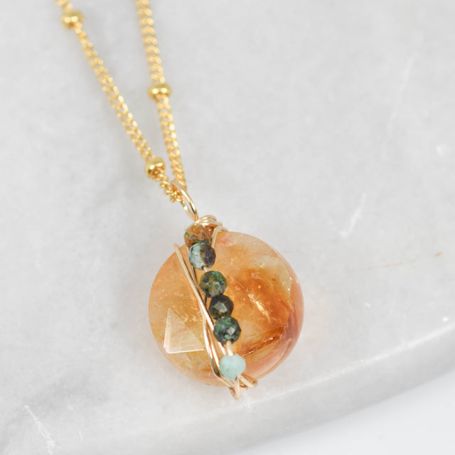 Wrapped Citrine and Jasper Gold Necklace