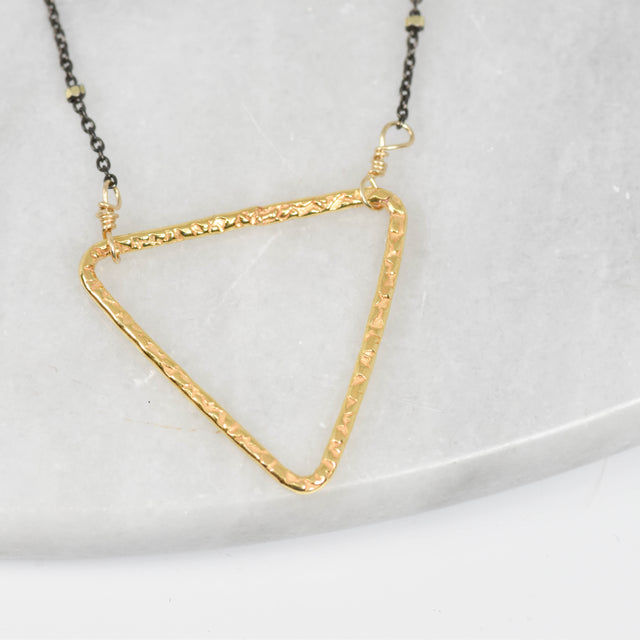Gold Triangle Necklace with Rhodium Oxidized Chain