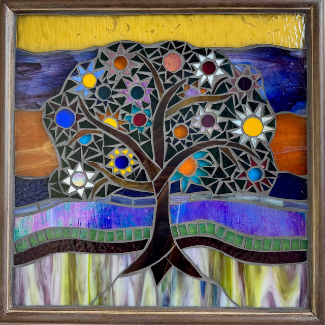 Happy Tree of Life Mosaic Window