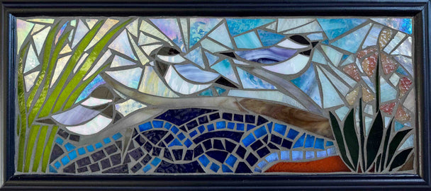 Three Chickadees Mosaic Window