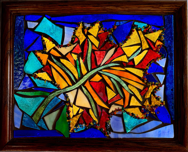 Vibrant Leaf Mosaic Window