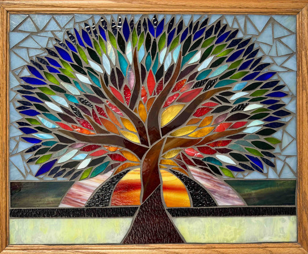 Vibrant Tree of Life Mosaic Window