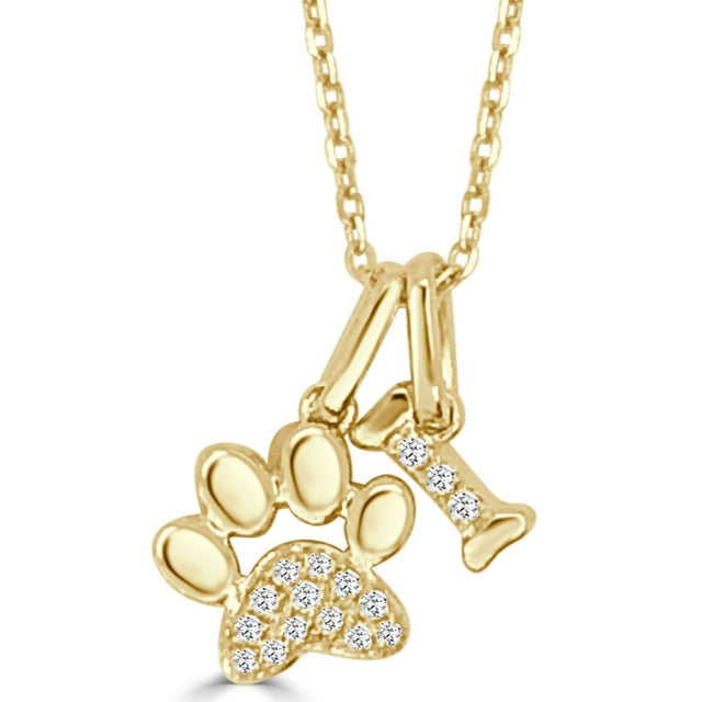 Happy Charm Dog Bone and Paw Pendant Necklace